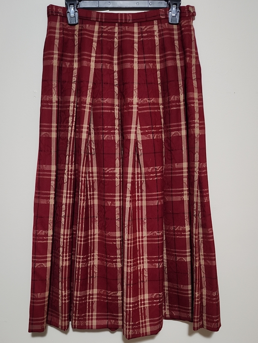 Vintage Pendleton Virgin Wool Plaid Pleated Maxi Skirt Red Tan 12 Retro Preppy